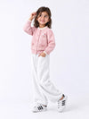 Peach Ruffle Neck Cat Bow Knitted Winter Cardigan Sweater for Girls