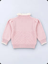 Peach Ruffle Neck Cat Bow Knitted Winter Cardigan Sweater for Girls