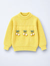 Yellow Bow & Pom-Pom Knitted Winter Cardigan Sweater for Girls