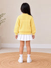 Yellow Bow & Pom-Pom Knitted Winter Cardigan Sweater for Girls