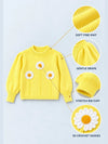 Yellow Daisy Knitted Peplum Winter Cardigan Sweater for Girls
