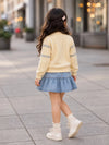Pastel Yellow Floral Knitted Winter Cardigan Sweater for Kids