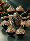 10 pcs Emerlad Velvet & Gold Crystals Christmas Tree Big size Ornaments, Decoration Balls Set