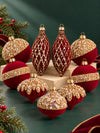 10 pcs Wine Velvet & Gold Crystals Christmas Tree Big Size Ornaments, Decoration Balls Set