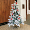 5.9 feet Bushy Long Snowy Leaves Xmas Tree with 8 free Wired Red Poinsetta Flower Tips, 180 cms with 550 Branch Tips
