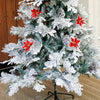 5.9 feet Bushy Long Snowy Leaves Xmas Tree with 8 free Wired Red Poinsetta Flower Tips, 180 cms with 550 Branch Tips