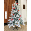5.9 feet Bushy Long Snowy Leaves Xmas Tree with 8 free Wired Red Poinsetta Flower Tips, 180 cms with 550 Branch Tips