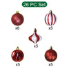26 Pcs Broad Pointed Red White Themed Christmas Balls Tree Hanging