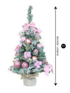 2 Ft. Pastel Pink Swirl Snowy Bushy Christmas Tree Filled With Balls And Ornament Fillers