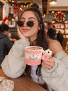 White Strawberry Bear Ceramic Hot Chocolate and Coffee Christmas Mug with 3D Pink Bear Handle