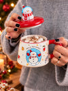 Snowman 3D Lid Ceramic Hot Chocolate and Coffee Christmas Mug