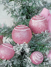 3 Ft. Pastel Pink Swirl Snowy Bushy Christmas Tree Filled With Balls And Ornament Fillers