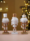 Royal Gold & White Set of 3 Wooden Nutcrackers, Christmas Table Décor, 6.2 inches ht