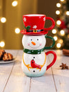 Snowman Themed 3-Piece Stackable Ceramic Christmas Hot Chocolate & Coffee Mugs Set, 9.5 inches ht