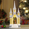 3 Tower Church With Holy Family Decor With Musical Glitter Water, Rotation & Light