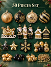 50 pcs Black & Gold Wonderland Christmas Tree Ornaments, Xmas Tree Decoration Balls Set