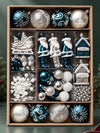 50 pcs Blue & Silver Winter Wonderland Christmas Tree Ornaments, Xmas Tree Decoration Balls Set