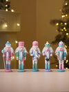 Pastel Candy Wonderland Set of 5 Wooden Nutcrackers, Christmas Tree Ornaments, 5.1 inches ht