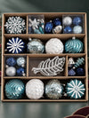 60 pcs Frosty Blue & Silver Christmas Tree Ornaments, Xmas Tree Decoration Balls Set