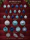 60 pcs Frosty Blue & Silver Christmas Tree Ornaments, Xmas Tree Decoration Balls Set