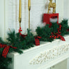 6 Ft. Red Black Bow, Deep Green Xmas Garland Filled With Cherries, Snow Dust Fillers & Pinecones Christmas Garland