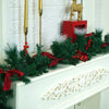 6 Ft. Red Gold Bow, Deep Green Xmas Garland Filled With Cherries, Snow Dust Fillers & Pinecones Christmas Garland