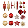 70Pcs Red & Gold Poinsetta Themed Assorted Christmas Tree Balls