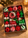 82 pcs Donut Express Red & Green Christmas Tree Ornaments, Xmas Tree Decoration Balls Set