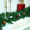 8 Ft. Bushy Deep Green Xmas Garland Filled With Cotton Flowers, Bows, Cherries & Big Size Pinecones Christmas Garland