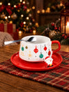 Christmas Baubles Themed Ceramic Cup with 3D Santa Saucer & Spoon Set