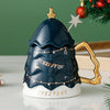 Blue Christmas Tree Style Cup With Matching Ceramic Lid And Embellished Spoon | 330 ml
