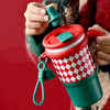 Red Checks Stainless Steel Water And Coffee Tumbler | 600Ml With Free Cleaning Brush