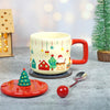 Chimney Santa Themed Christmas Mug With 3D Christmas Tree Lid And Stainless Spoon