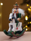 Royal Green Wooden Nutcracker on Rocking Horse, Christmas Table Decor & Tree Ornament, 5.45 inches ht