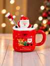 Santa & Reindeer Ceramic Hot Chocolate and Coffee Christmas Mug with 3D Lying Santa Lid & Spoon
