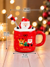 Santa & Reindeer Ceramic Hot Chocolate and Coffee Christmas Mug with 3D Lying Santa Lid & Spoon