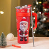 Red Santa Vacum Insulated Stainless Steel Tumbler With Lid And Stainless Steel Straw | 1.2 Litres
