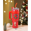 Red Santa Vacum Insulated Stainless Steel Tumbler With Lid And Stainless Steel Straw | 1.2 Litres