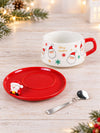 Santa Faces Themed Ceramic Cup with 3D Santa Saucer & Spoon Set