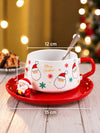 Santa Faces Themed Ceramic Cup with 3D Santa Saucer & Spoon Set