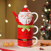 Santa Themed 3Pcs Teapot And Hot Chocolate & Coffee Christmas Mugs Set