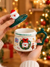 Santa & Wreath Ceramic Hot Chocolate and Coffee Christmas Mug with 3D Spoon