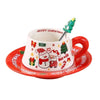 Snowman With Santa Christmas Themed Ceramic Cup & Saucer With 3D Christmas Tree Spoon Gift Box Set