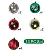 16Pcs Stripes & Snowfall Red & Green Christmas Tree Oranments