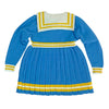 Blue & Mustard Big Bow & Stripes Sailor Neck Winterwear Frock