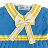 Blue & Mustard Big Bow & Stripes Sailor Neck Winterwear Frock