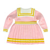 Pink & Mustard Big Bow & Stripes Sailor Neck Winter Wear Frock