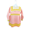 Pink & Mustard Big Bow & Stripes Sailor Neck Winter Wear Frock