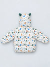 Cream & Green Baby Dino Quilted Hooded Winter Jacket for Kids