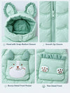 Green Bunny-Themed Quilted Hooded Sleeveless Winter Jacket for Kids